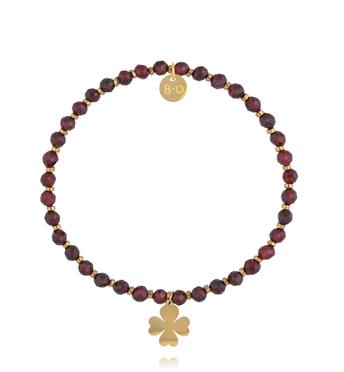 Bransoletka z naturalnego granatu i złoconą koniczynką BTW3539