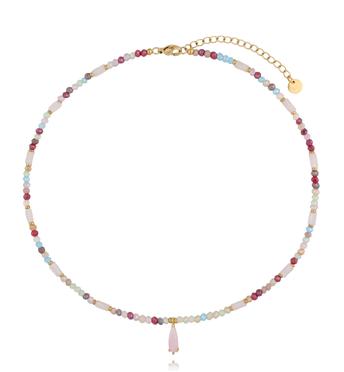 Naszyjnik kolorowy z różową zawieszką NSC0652