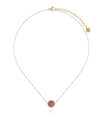 Naszyjnik z kwarcem truskawkowym na delikatnym złotym łańcuszku NLB0386