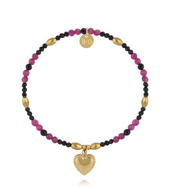 Bransoletka z  turmalinu i rubinu z zawieszką serca BTW3522