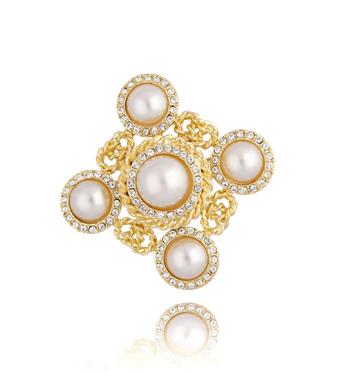 Broszka złota z perłami i kryształkami Sera BRPE0009