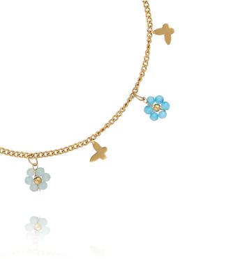 Bransoletka ze stali szlachetnej z motylkami i kwiatkami z amazonitu BTW3677