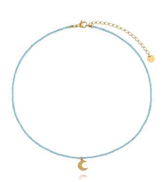 Naszyjnik z akwamarynem i złotą zawieszką księżyca NTW1559