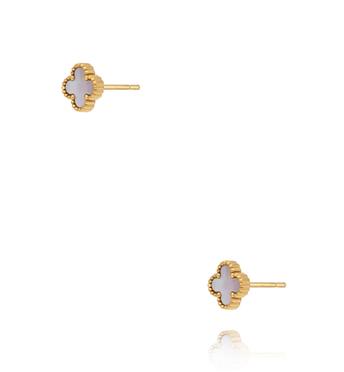 Kolczyki koniczynki z masą perłową w złotej oprawie KSY0599
