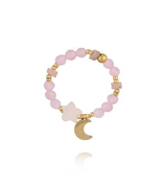 Pierścionek różowy z księżycem i gwiazdką PSC0775