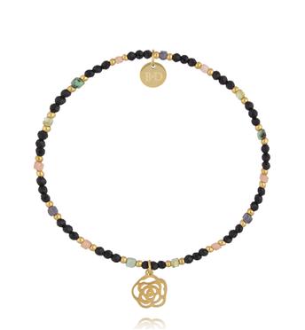 Bransoletka z czarnymi turmalinami i zawieszką róża BTW3669
