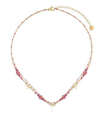 Naszyjnik różowy z kokardkami ze stali szlachetnej NSY0825