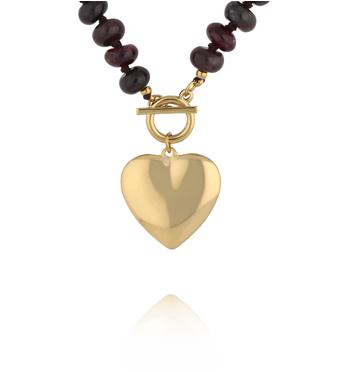 Naszyjnik z granatów i złotym sercem NPA1506