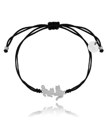 Bransoletka srebrna z czarnym sznurkiem i kotkami Kitty BGL0706