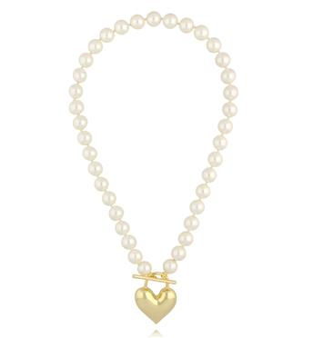 Naszyjnik z perłami i złotym sercem NPE0385
