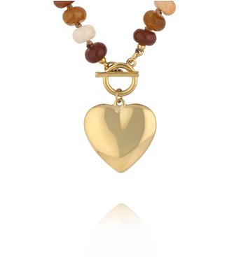 Naszyjnik w odcieniach kawy i karmelu ze złotym sercem NPA1500