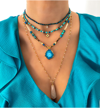 Naszyjnik mleczno-niebieski z agatami Francess NPA0508