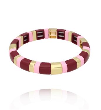 Bransoletka elastyczna w odcieniach różu, bordo i złota BCR0099