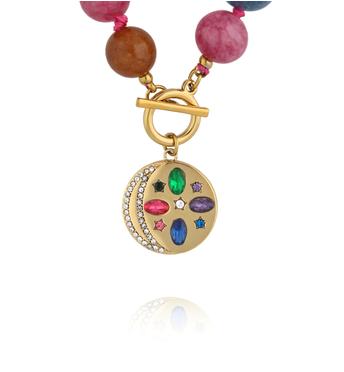 Naszyjnik z wielobarwnych kamieni z medalionem NPA1524