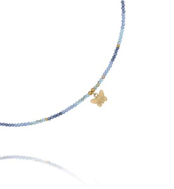 Naszyjnik z niebieskiej cyrkonii i szklanych kryształków z zawieszką – motyl NTW1627