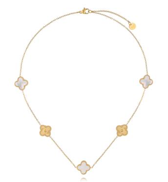 Naszyjnik złoty z białymi koniczynkami NSY0801