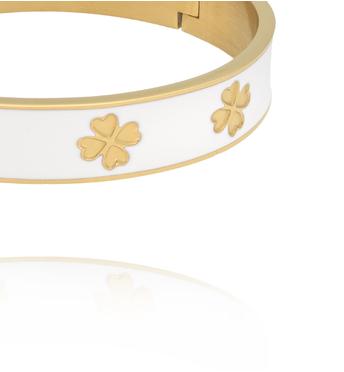 Bransoletka obręcz z koniczynkami emaliowana biała BSA0988