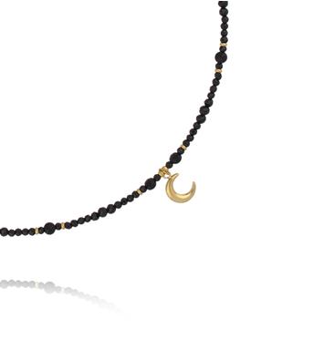 Naszyjnik z czarnego turmalinu z zawieszką – złoty księżyc NTW1624