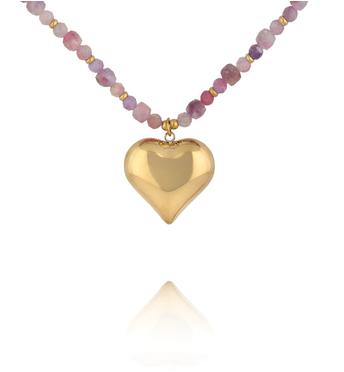 Naszyjnik z różowego turmalinu z zawieszką w kształcie serca NPA1544