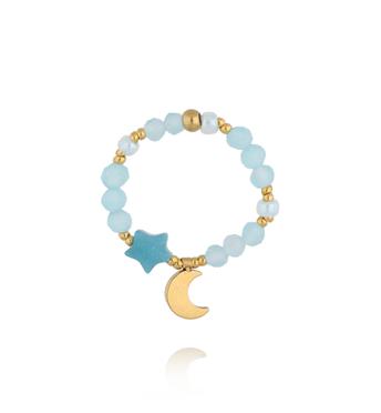 Pierścionek błękitny z księżycem i gwiazdką PSC0776