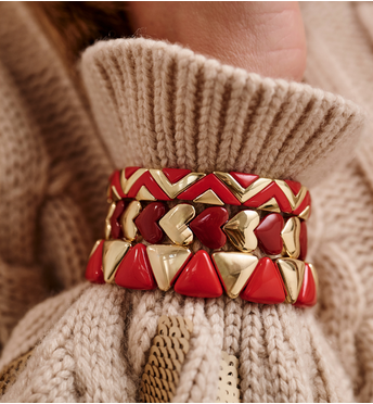 Bransoletka z sercami w bordo i złocie BCR0059