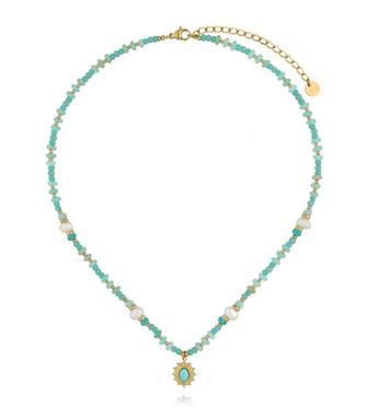 Naszyjnik z amazonitem, perłami i turkusową zawieszką NTW1587