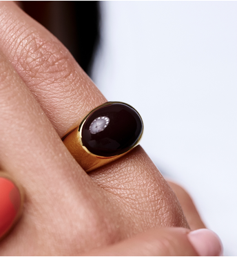 Pierścionek sygnet z brązową emalią  PSA1165