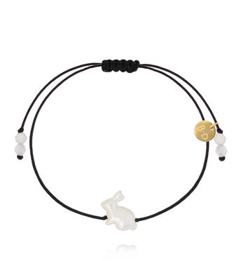 Bransoletka na czarnym sznurku z białym motylkiem BMT0349