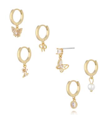 Zestaw złotych kolczyków z zawieszkami KLU0183