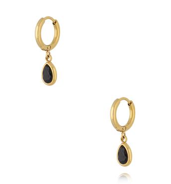 Kolczyki kółka z kryształową czarną łezką KSA2485