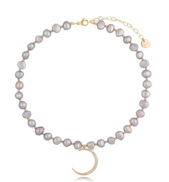 Naszyjnik z szarych pereł z zawieszką księżyc Big Moon Pearls NPE0092