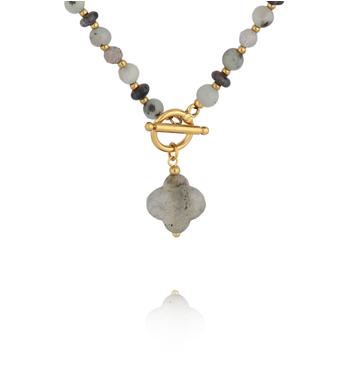 Naszyjnik z labradorytu z zawieszką koniczynki NPA1618