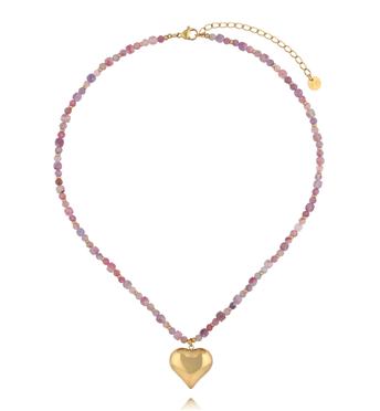Naszyjnik z różowego turmalinu z zawieszką w kształcie serca NPA1544