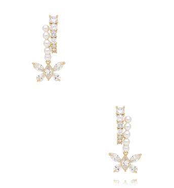 Kolczyki z perłami i motylem z cyrkoniami KSS2092