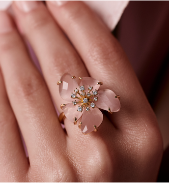 Pierścionek z różowym kwiatem PSS0180