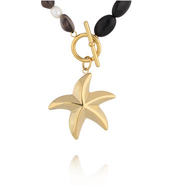 Naszyjnik z kamieni naturalnych i złotą zawieszką rozgwiazdy NSC0624