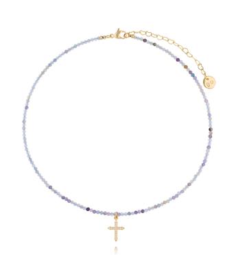 Naszyjnik z fluorytami i krzyżykiem NTW1476