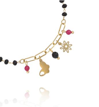 Bransoletka z czarnymi koralikami i zawieszkami BSY0530