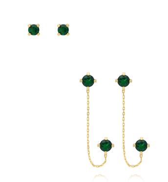 Zestaw kolczyków pozłacanych z zielonymi cyrkoniami KLT0030
