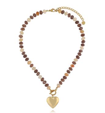 Naszyjnik z kamieni naturalnych w odcieniach beżu i brązu z zawieszką serce NPA1514