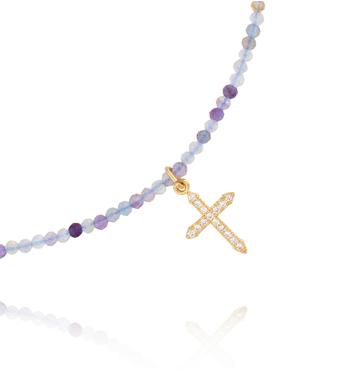 Naszyjnik z fluorytami i krzyżykiem NTW1476
