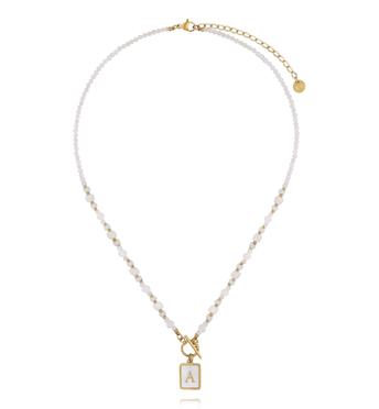 Naszyjnik z kamieni księżycowych i jadeitów z zawieszką z literą A NTW1602