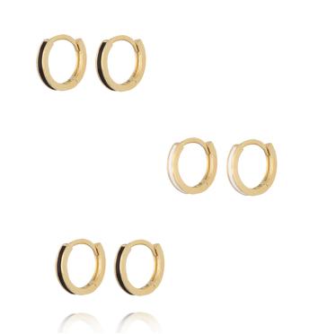 Zestaw złotych kolczyków kółek z emalią KLU0180