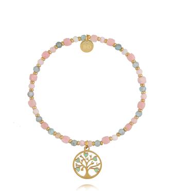 Bransoletka z różowym opalem i apatytami z zawieszką Drzewo Życia BTW3698