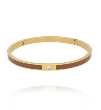 Bransoletka obręcz ze stali szlachetnej z emalią Mocha Mousse i cyrkonią BSA0973