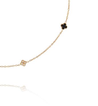 Naszyjnik złoty z czarnymi koniczynkami i cyrkoniami NSY0743