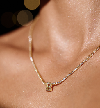 Naszyjnik typu tennis z literką B złoty NS0383