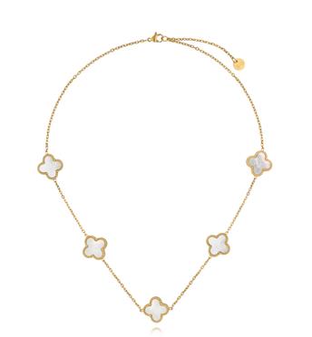 Naszyjnik z koniczynkami z masy perłowej złoty NSY0715