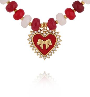 Naszyjnik czerwony z sercem i kokardką NPA1418