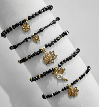 Bransoletka czarna z turmalinami Gold Lotus BTW2215